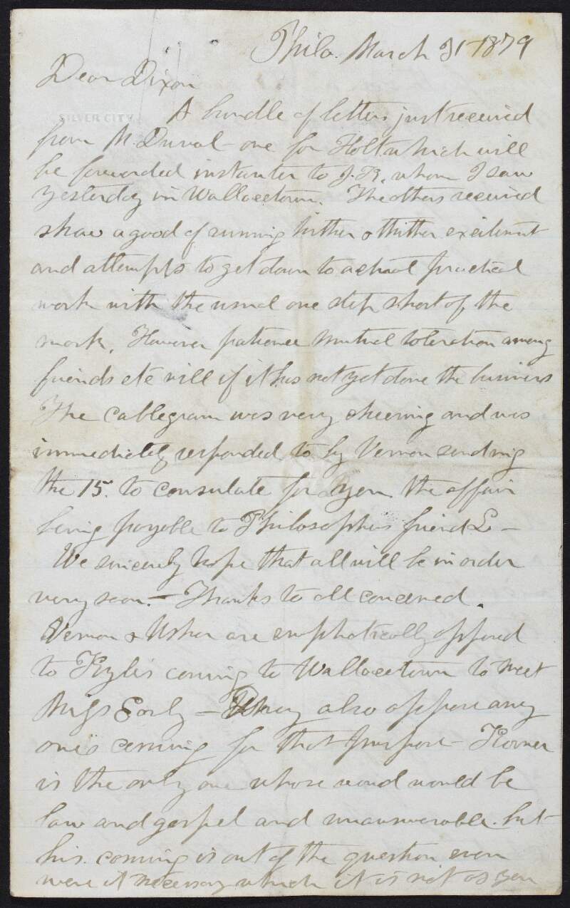 Letter from Dr. William Carroll to John Devoy regarding the confronation between Carroll and James Stephens at a meeting in New York on 30th March,