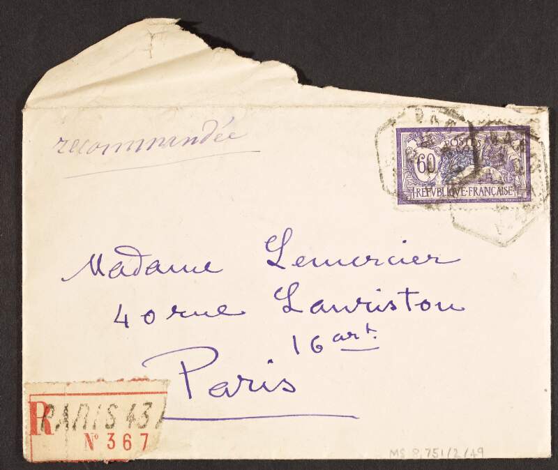 Letter from Paul Baudoüin to Marguerite Lemercier, mentioning a suscription to her project,
