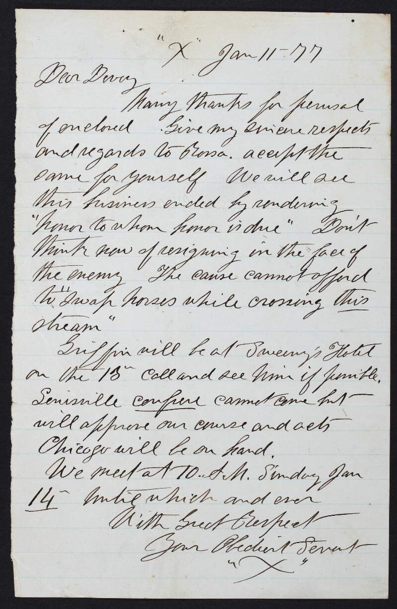 Letter from Dr. William Carroll to John Devoy returning a letter from Patrick Mahon to Jeremiah O'Donovan Rossa forwarded by Devoy and regarding a meeting with "Griffin",