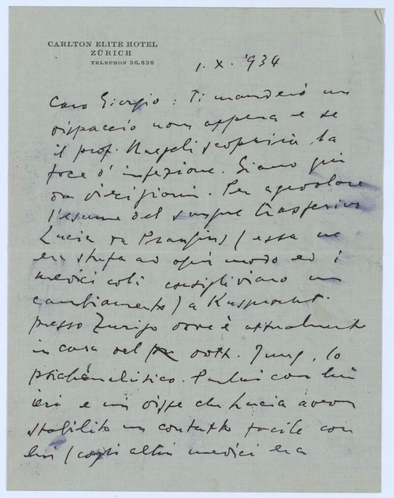 I.i.21. Letter: from James Joyce, Carlton Elite Hotel, Zürich to Giorgio Joyce,