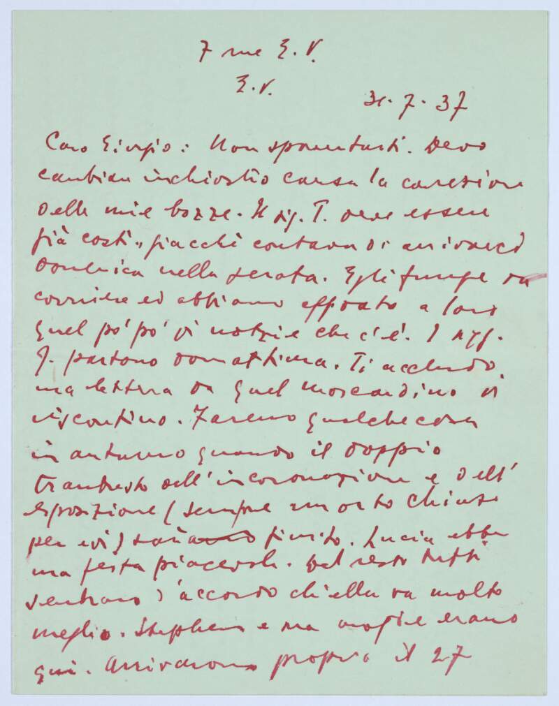 I.i.32. Letter: from James Joyce, 7 rue E.V. [rue Edmond Valentin, Paris 7] to Giorgio Joyce,