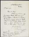 Letter to William Friel from Sarah Cecilia Harrison asking him if he could meet Sir Edwin Landseer Lutyens,