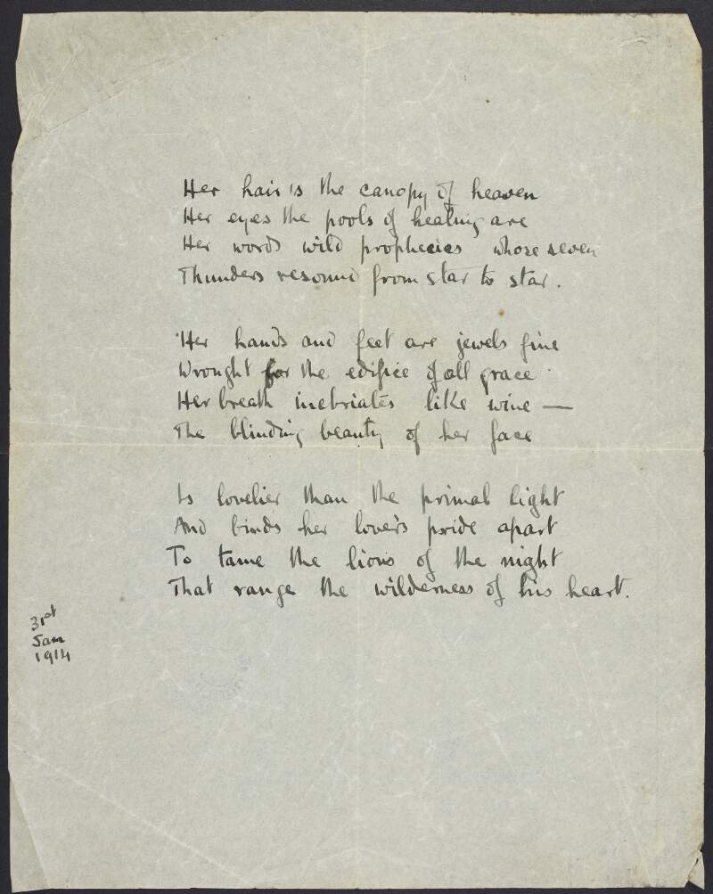Draft of poem 'The Lions' by Joseph Mary Plunkett,