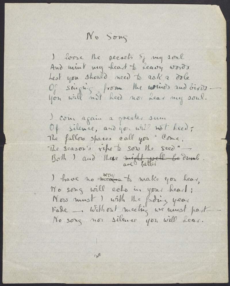 Draft of poem 'No Song' by Joseph Mary Plunkett,