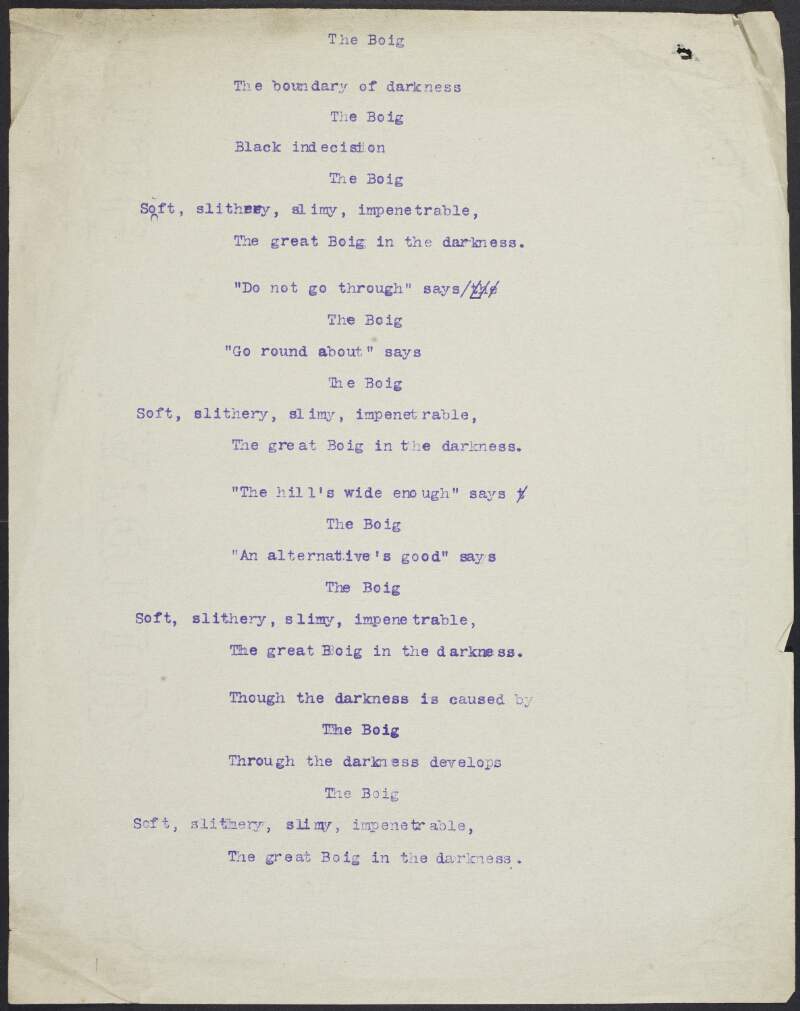 Poem 'The Boig' by Joseph Mary Plunkett,