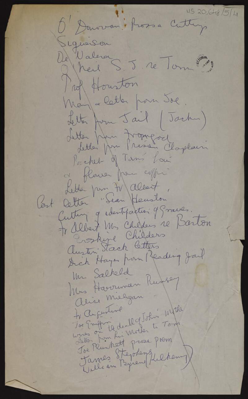 List of correspondents written by John MacDonagh,