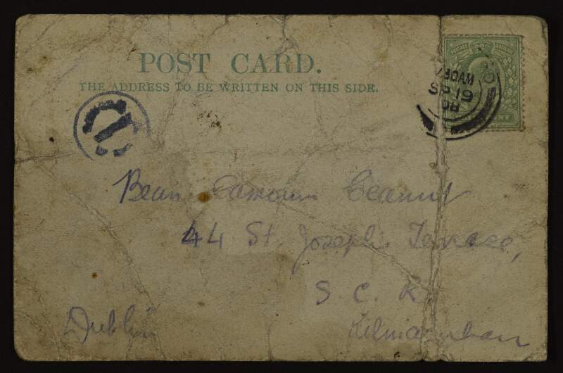 Postcard from Éamonn Ceannt to Áine Ceannt,