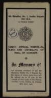 Leaflet 'Tenth Annual Memorial Mass and unveiling of a roll of Honour' for the deceased members of the 4th Battalion, No. 1, Dublin Brigade Old I.R.A, held at the Church of Our Lady of the Rosary, Harold's Cross, Dublin,