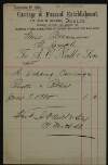 Invoice from A O'Neill & Son to Áine Brennan for "wedding carriages, rosetts [sic] and ribbon",