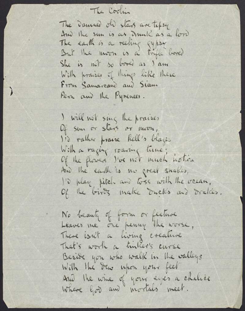 Draft of poem 'The Coolin' by Joseph Mary Plunkett,