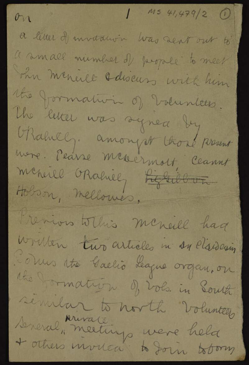 Notes by Lily O'Brennan on the foundation, principles and history of the Irish Volunteers,