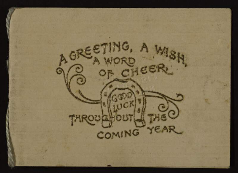 Card [to Éamonn Ceannt] from W. L. Kent with wishes for Christmas and the coming year,
