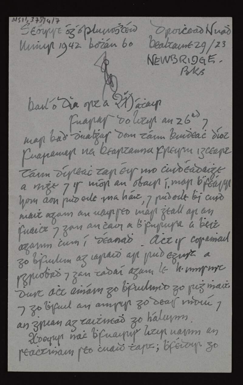 Letter from George Oliver Plunkett to Mary Josephine Plunkett, Countess Plunkett, from Newbridge Barracks, asking her for books in Irish and for tobacco, while confirming arrival of a parcel with list of contents,