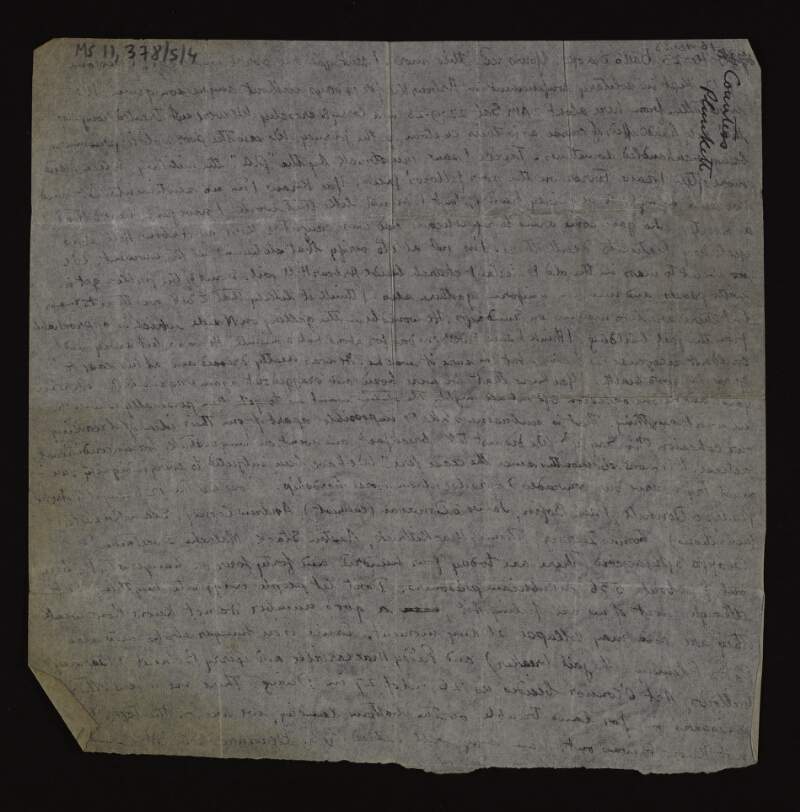 Letter from George Oliver Plunkett to Mary Josephine Plunkett, Countess Plunkett, from Mountjoy Gaol, describing his solitary confinement in Arbour Hill, abuse by the military police, rumours of a prisoner beaten to death, and the decision by a number of prisoners to embark on hunger strike,