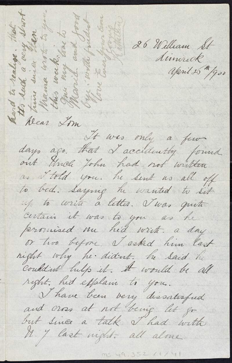 Letter from Kathleen Daly to Tom Clarke regarding reactions in Limerick to  Queen Victoria's visit,