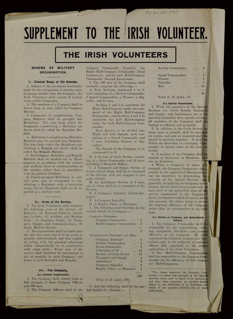 Periodical entitled 'Supplement to the Irish Volunteer'