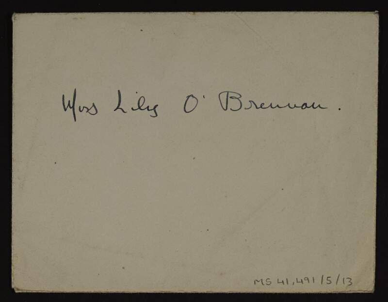 Envelope addressed to Miss Lily O'Brennan,
