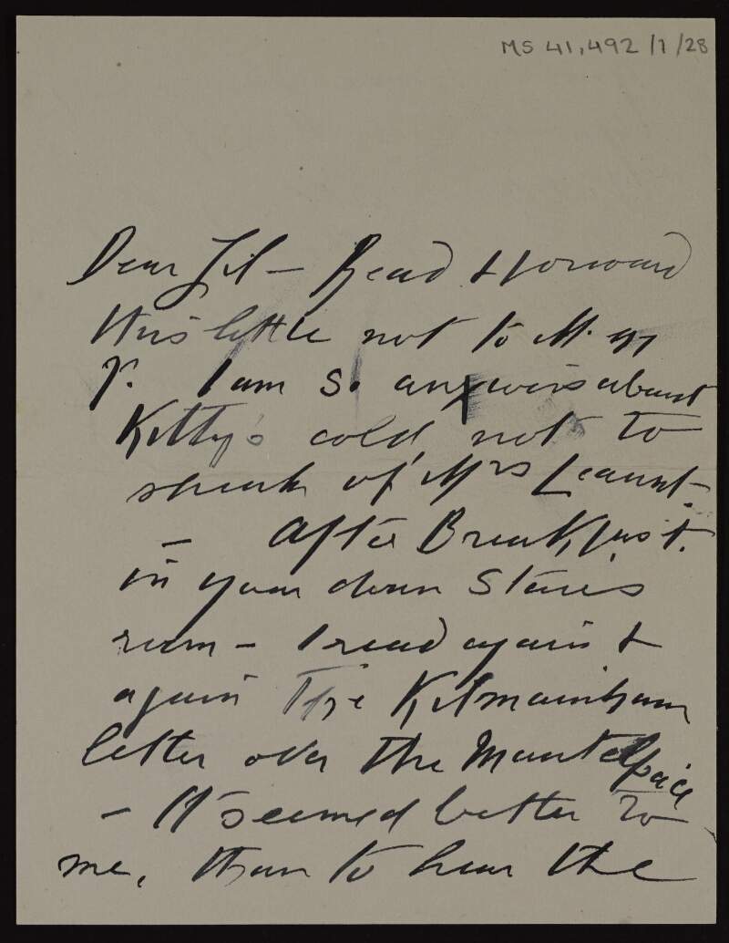 Letter from Alice Milligan to Lily O'Brennan concerning a poem about the men of the Easter Rising,