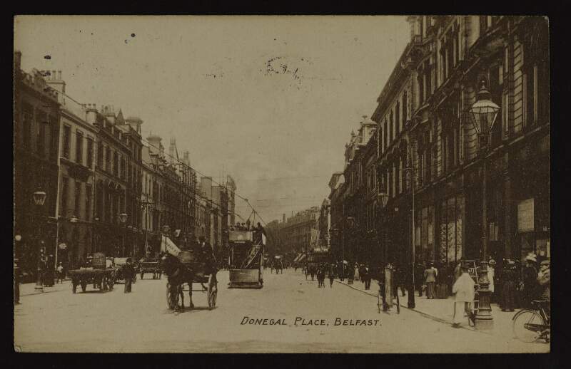 Postcard from "Fan" [Áine Ceannt] to her mother Elizabeth O'Brennan from Belfast regarding her return to Dublin and the weather,