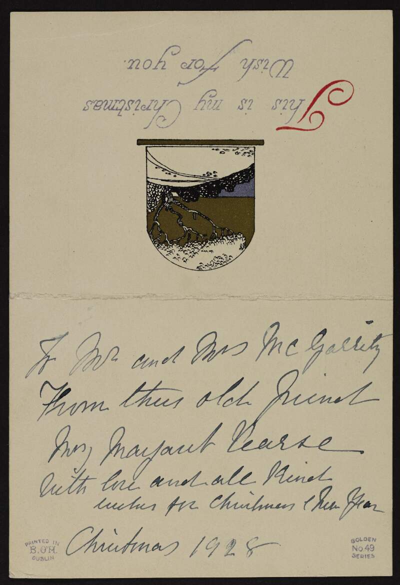 Christmas card from Margaret Pearse to the McGarrity family,