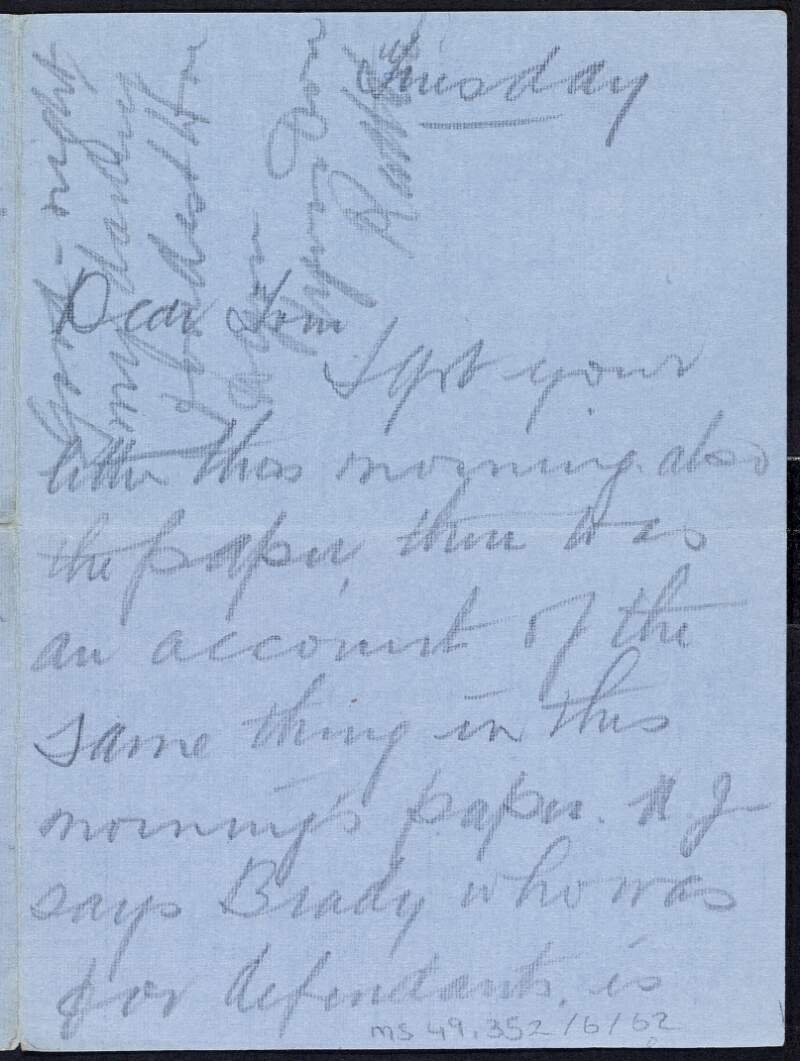 Letter from Kathleen Clarke to Tom Clarke regarding a day trip to Castleconnell with her family and a letter from Clarke's sister Maria,