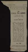 Newspaper cuttings of advertisements and reviews for novel 'The call to arms',