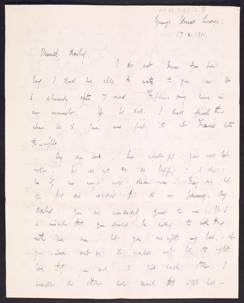 Letter from Thomas MacDonagh to Muriel Gifford in which he states he is under time constraints and apologises for this,