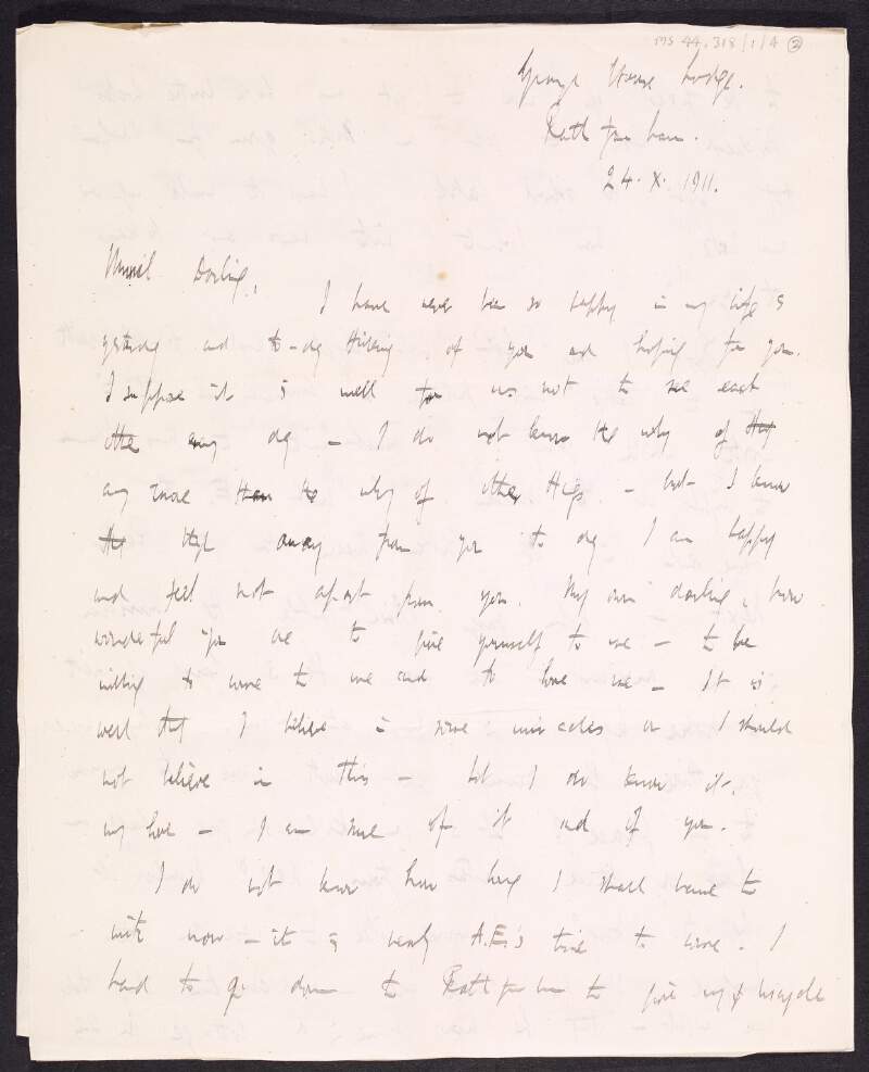 Letter from Thomas MacDonagh to Muriel Gifford stating his happiness at her acceptance of his marriage proposal,