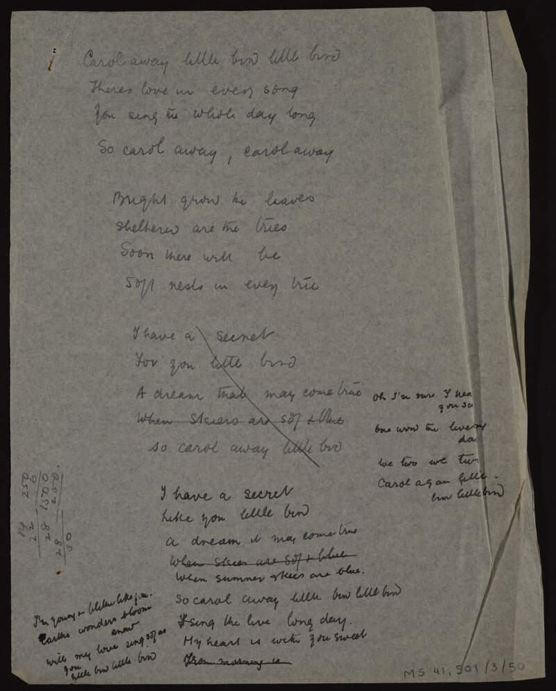Manuscript draft of poem 'A spring song',