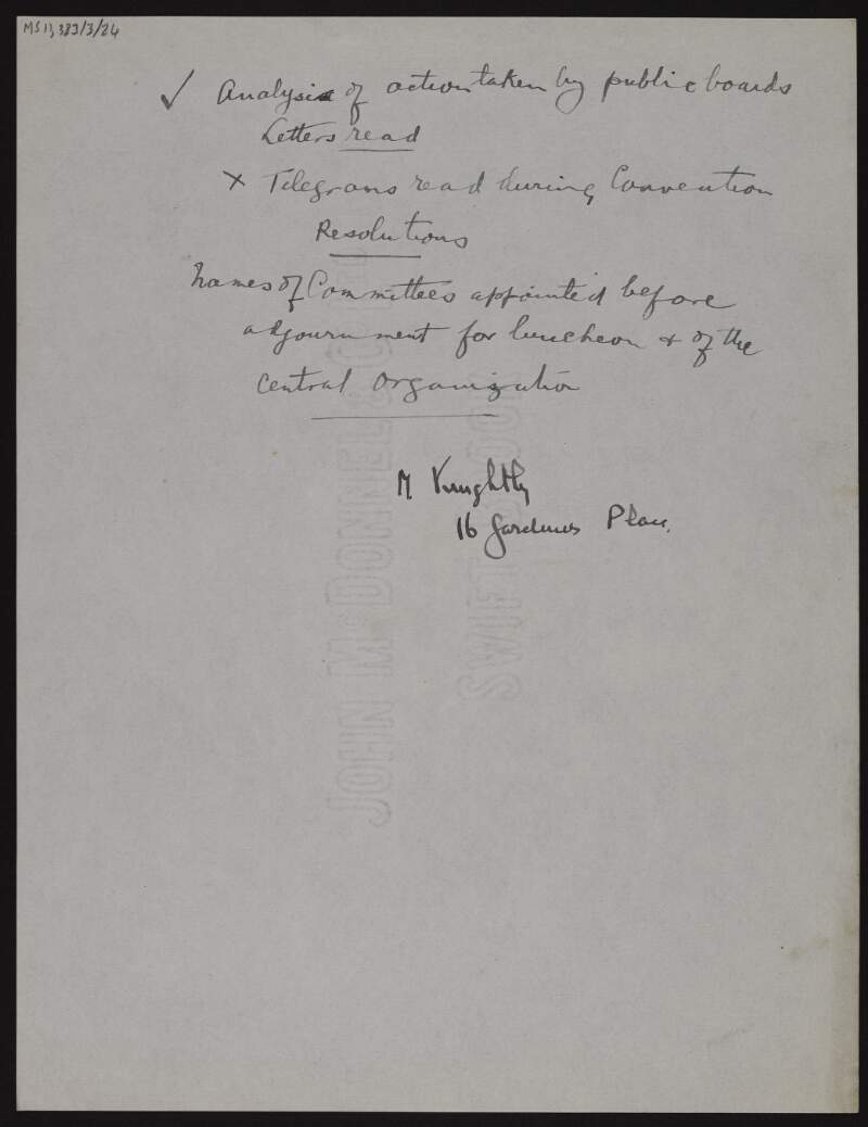 Notes by "M. Knightly" [relating to the Liberty Clubs],