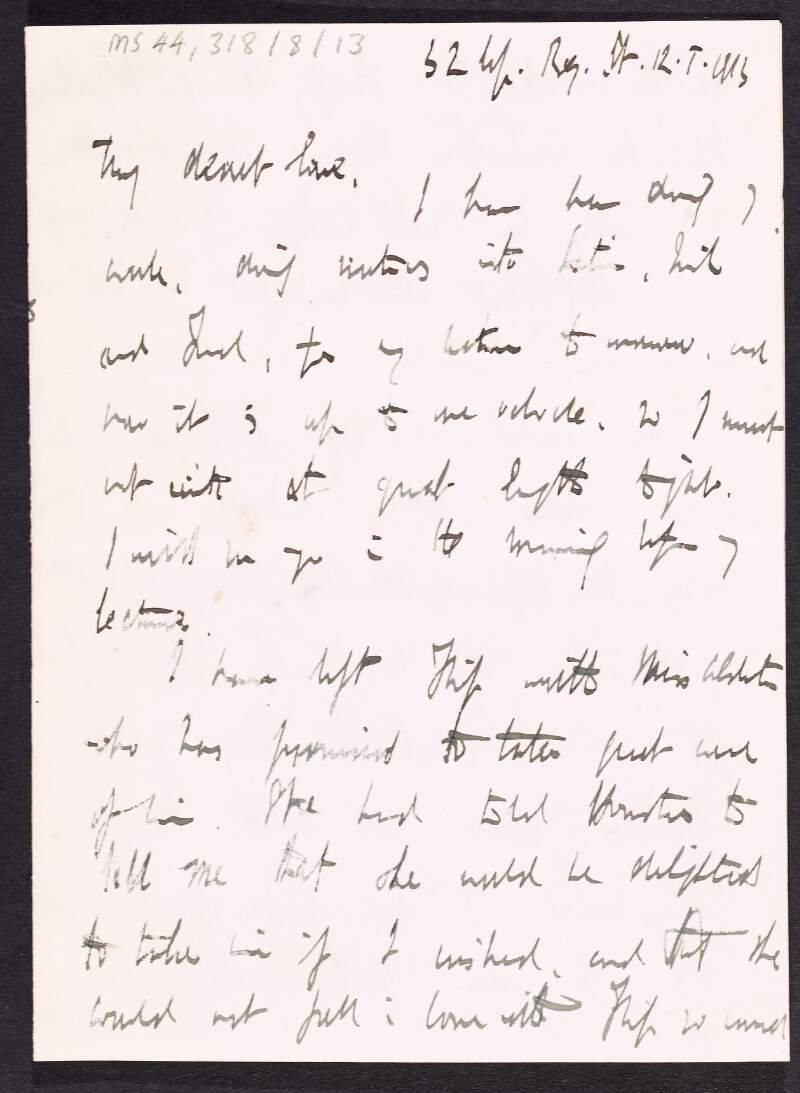 Letter from Thomas MacDonagh to Muriel MacDonagh telling her that he is confident that she "will be able to get up this week",