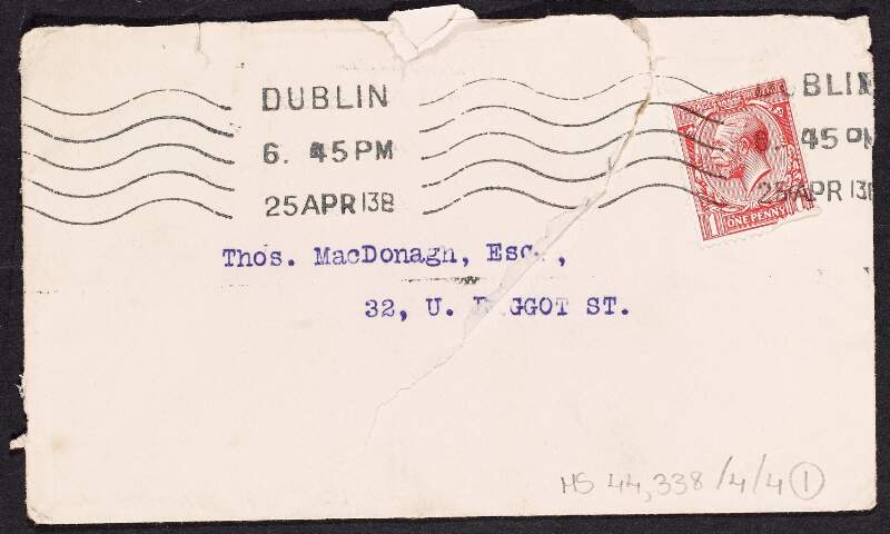 Letter from William Figgis, of Hodges and Figgis, informing Thomas MacDonagh he has enclosed a memo with the expenses of 'Thomas Campion', with enclosed statement for the price of £52 1 shilling and 6 pence,