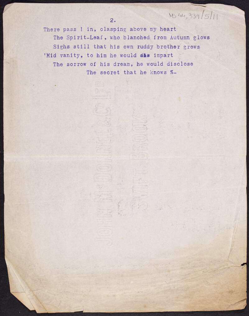 Draft typescript of stanza two of poem entitled 'A Christmas Dream', written by Thomas MacDonagh,