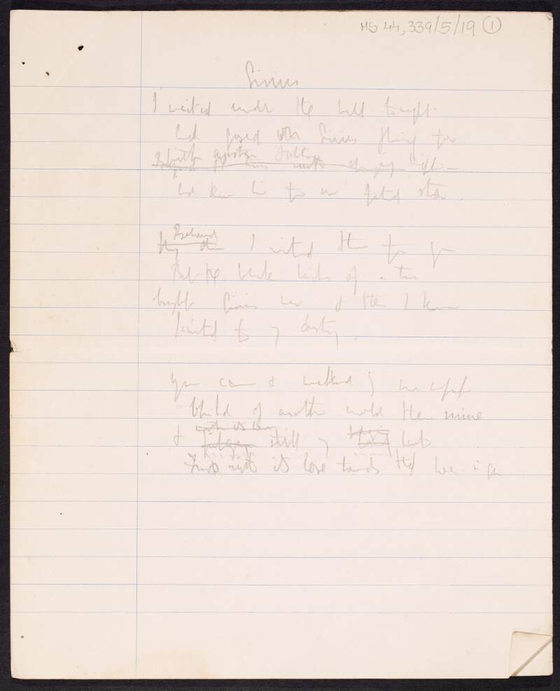 Draft manuscript of poem, untitled, which mentions "I waited under the hill tonight", written by Thomas MacDonagh,
