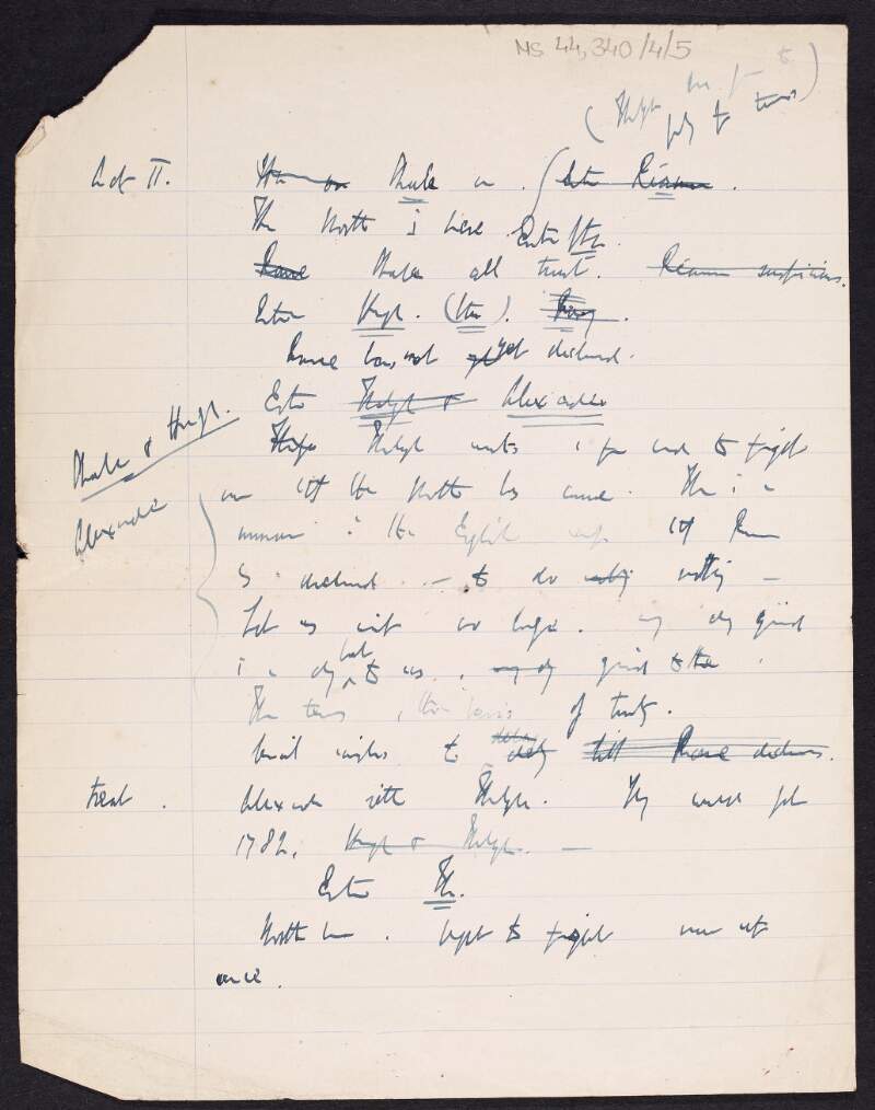 Handwritten draft of the play 'When the Dawn is Come', Act Two, written by Thomas MacDonagh,