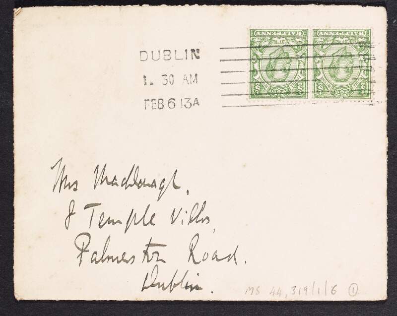 Letter from Thomas MacDonagh to Muriel MacDonagh apologising for having insufficient time to write her "a proper letter",