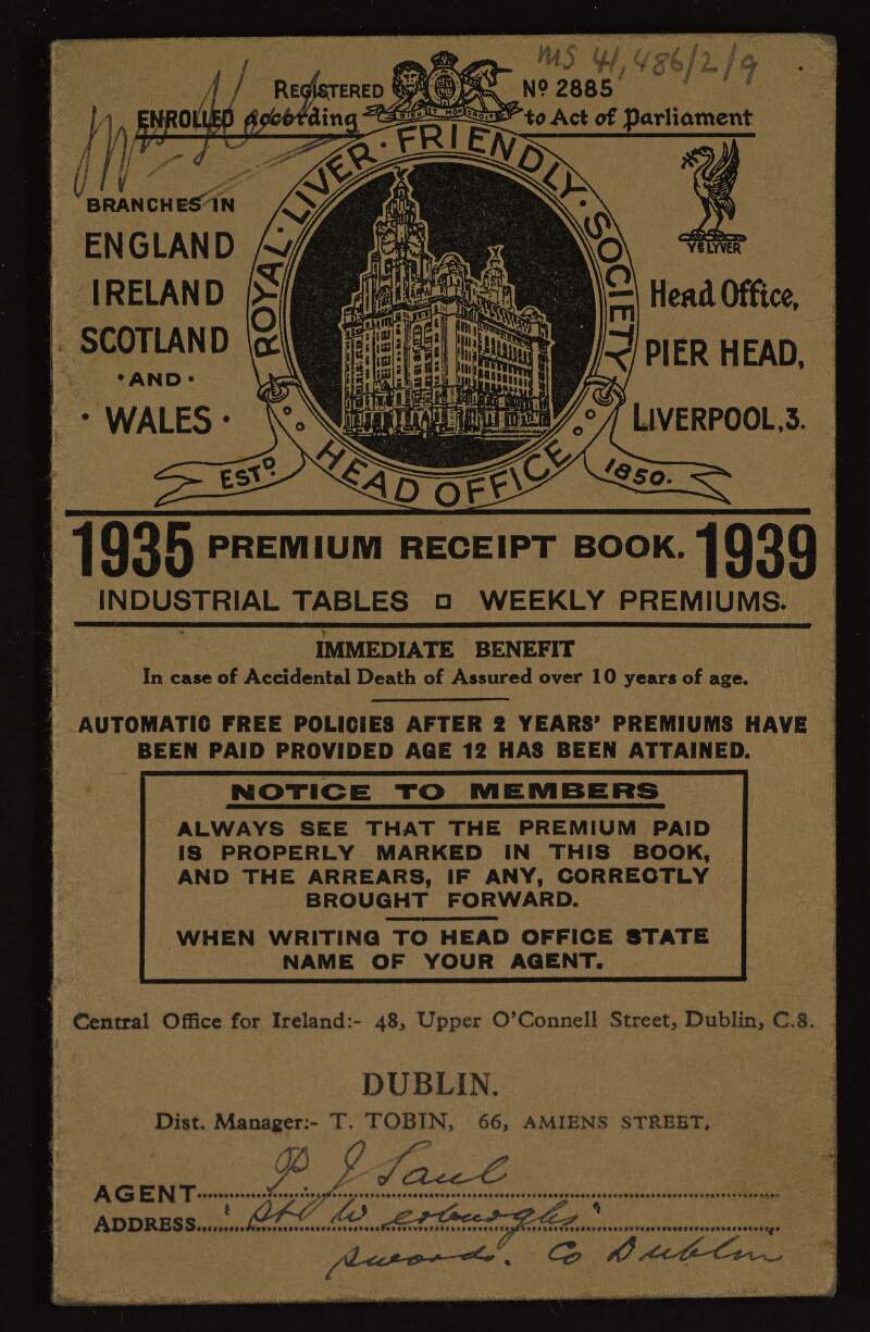 Account book from the Royal Liver Friendly Society,