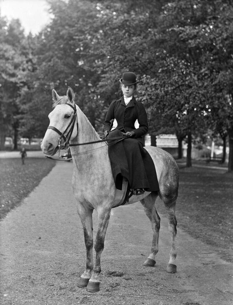 Miss Stafford, King Street, on horse in Park.