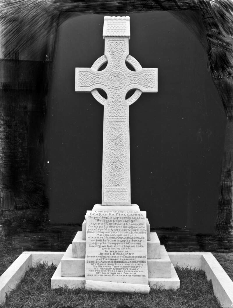 Tombstone large, in memory of John E. O'Mahony (1851-1900) : commissioned by Mrs. O'Mahony, The Quay
