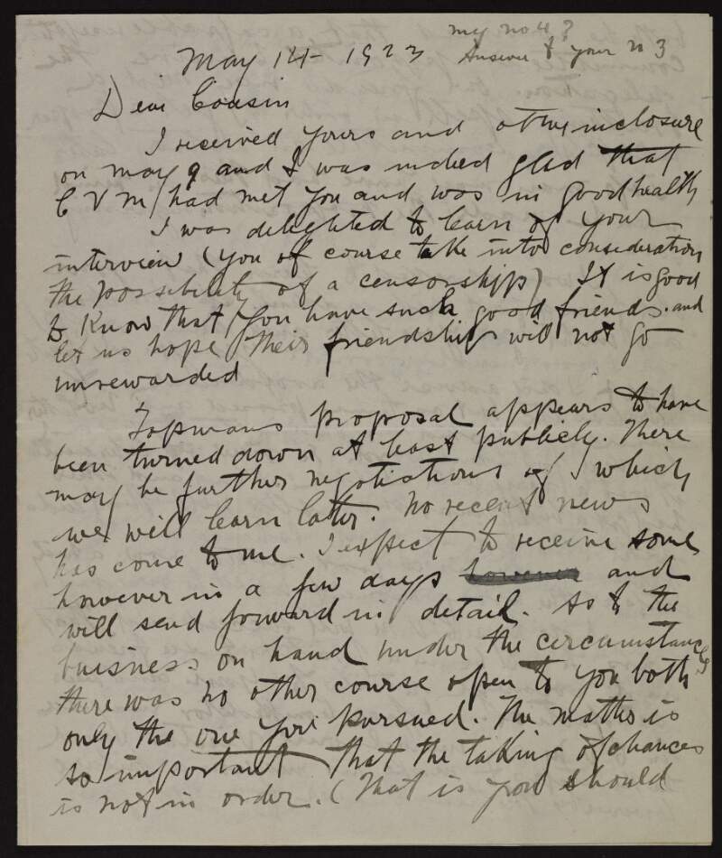 Letter from Joseph McGarrity to John T. Ryan regarding "Mr. Topman", "C.V.M.", the death of a friend in Hamburg, with mention of "Lee", "Kingston", and "Reading"