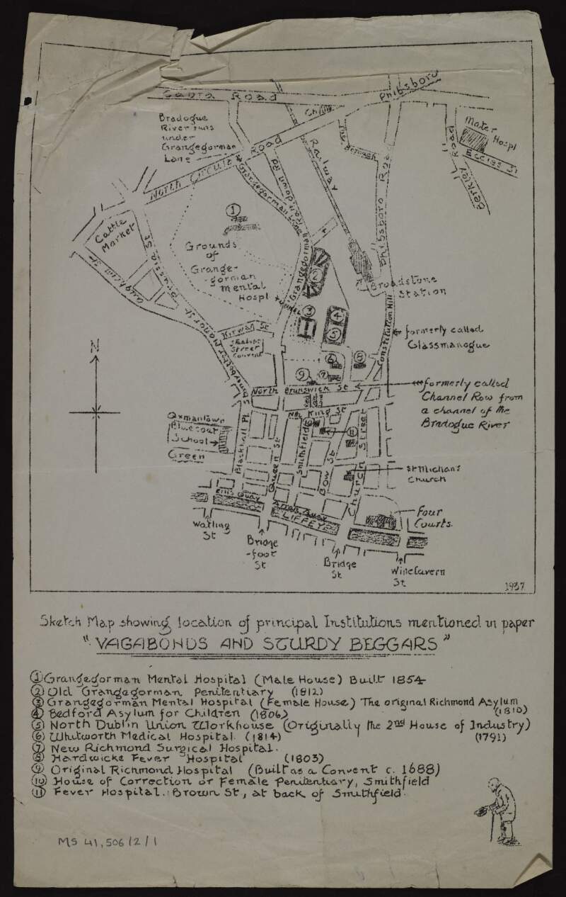 Sketch map showing location of principal instititutions mentioned in paper 'Vagabonds and sturdy beggars',