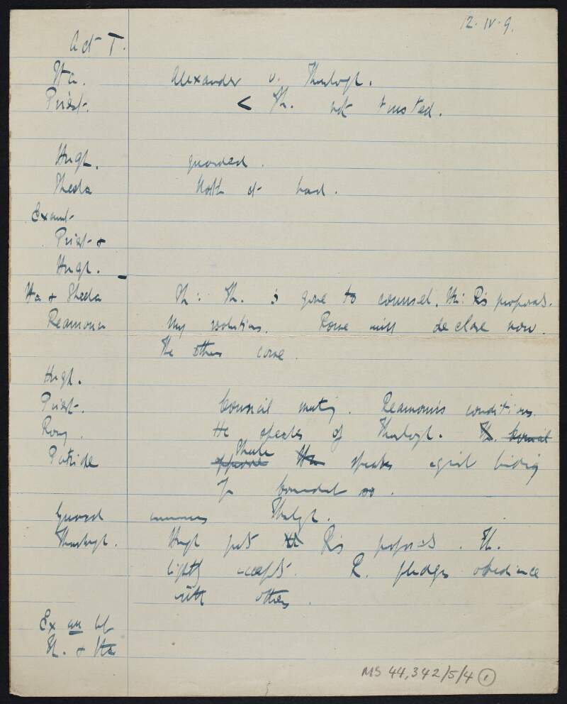 Draft notes on Act One of Thomas MacDonagh's play 'When the Dawn is Come',