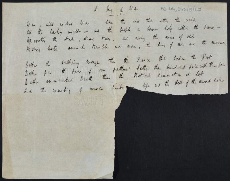 Draft of poem entitled 'A Song of War', written by Thomas MacDonagh,