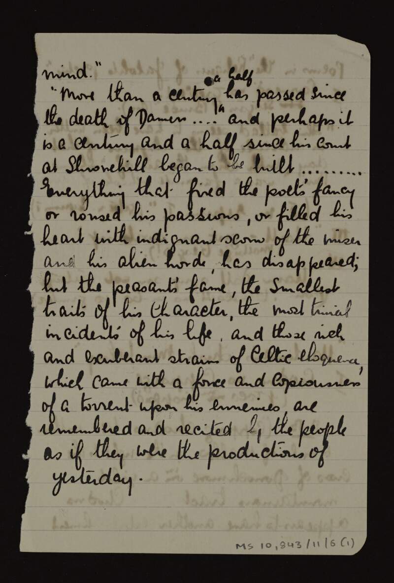 Manuscript notes on Irish poetry, with reference to published collections and collectors of Irish poetry, and the poetry of Shronehill [Shronell], Co. Tipperary,