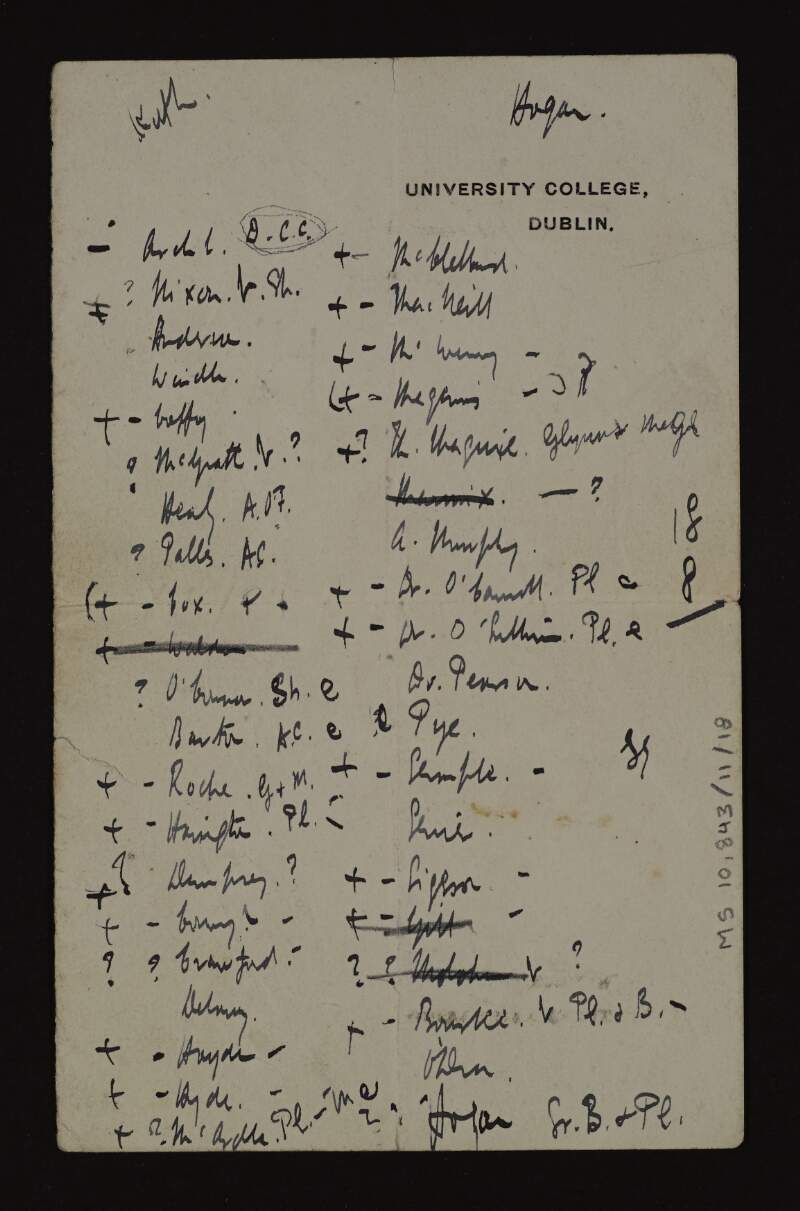 Manuscript checklist of names, with rough accounts,