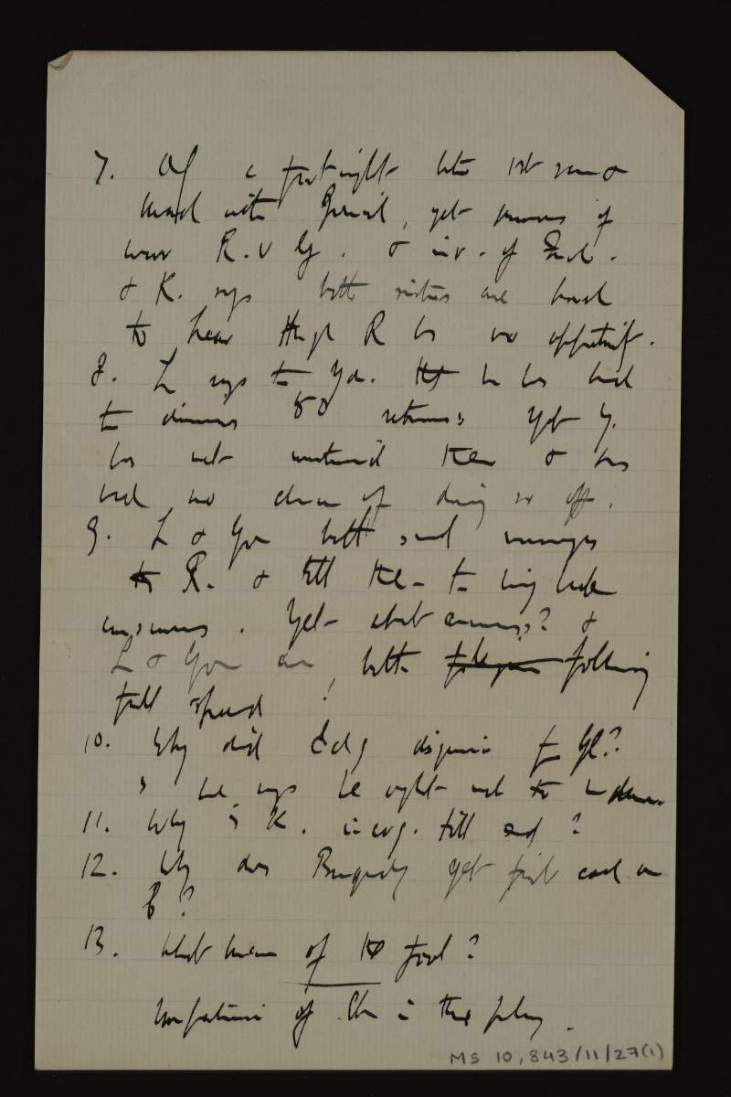 Incomplete manuscript note concerning the motivation of a character,