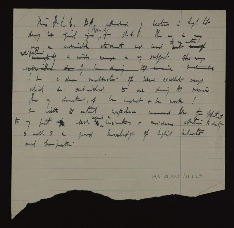 Manuscript notes concerning Thomas MacDonagh's teaching career in University College Dublin,