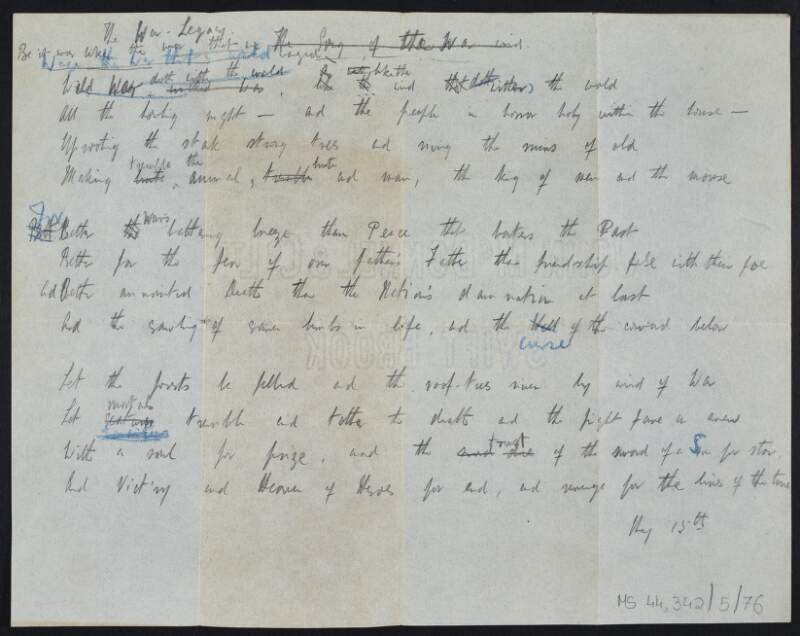 Draft manuscript entitled 'The War Legacy', heavily annotated with corrections, written by Thomas MacDonagh,