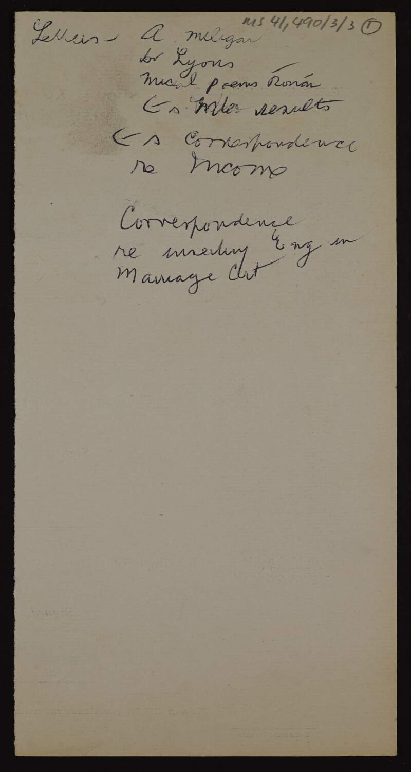 Handwritten list by Áine Ceannt of manuscripts formerly in her possession,