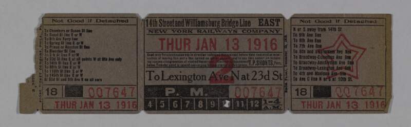 Train ticket for the "14th Street Williamsburg Bridge Line East to Lexington Ave. Nat. 23d St.",
